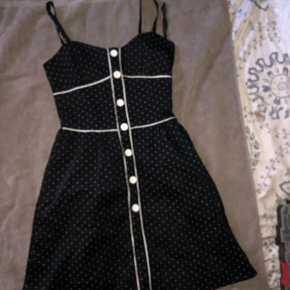 Black Polka Dot Dress with White Trim